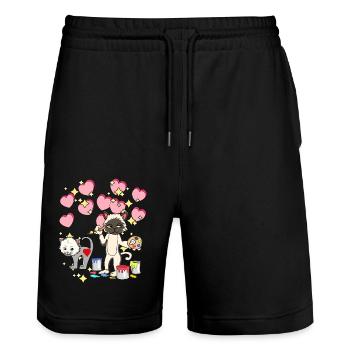 Pour les enfants peindre chat pinceau jardin d’enfants coloré - Short de jogging bio TRAINER Stanley/Stella unisexe - noir - Devant - Nik (191cm) & Marisol (170cm)