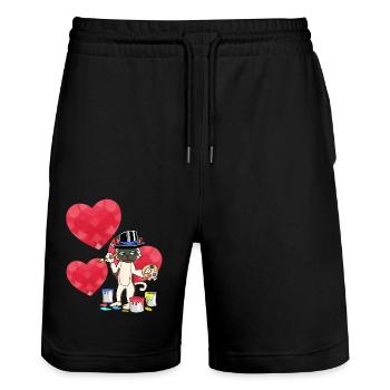 Kater Pinsel Künstler Liebe Valentin Beziehung - Stanley/Stella Unisex Bio Joggingshorts Trainer  - Schwarz - Vorne - Nik (191cm) & Marisol (170cm)