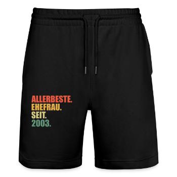 20. Hochzeitstag Beste Ehefrau seit 2003 - Stanley/Stella Unisex Bio Joggingshorts Trainer  - Schwarz - Vorne - Nik (191cm) & Marisol (170cm)