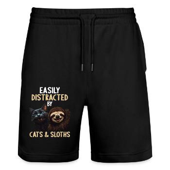 Easily distracted by cats and sloths - Stanley/Stella Trainer Unisex Organic Jogging Shorts - black - Front - Nik (191cm) & Marisol (170cm)