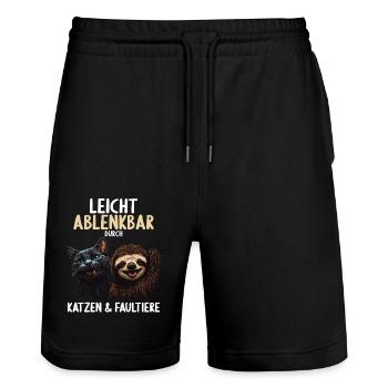 Leicht Ablenkbar durch Katzen Und Faultiere - Stanley/Stella Unisex Bio Joggingshorts Trainer  - Schwarz - Vorne - Nik (191cm) & Marisol (170cm)