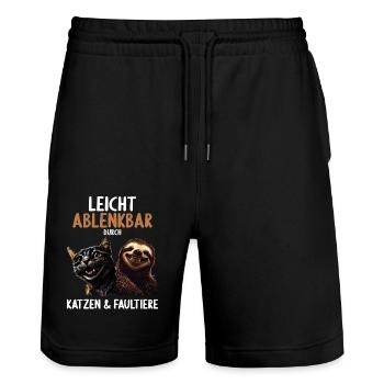 Leicht Ablenkbar durch Katzen Und Faultiere - Stanley/Stella Unisex Bio Joggingshorts Trainer  - Schwarz - Vorne - Nik (191cm) & Marisol (170cm)