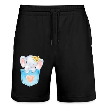 Bébé éléphant dans la poche de poitrine éléphant kawaii - Short de jogging bio TRAINER Stanley/Stella unisexe - noir - Devant - Nik (191cm) & Marisol (170cm)