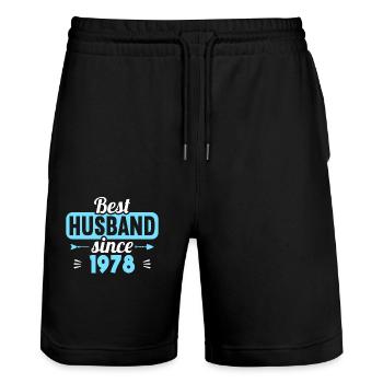 45e anniversaire de mariage Meilleur mari depuis 1978 - Short de jogging bio TRAINER Stanley/Stella unisexe - noir - Devant - Nik (191cm) & Marisol (170cm)