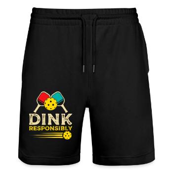 Dink Responsibly Paddle Sports Pickleball - Stanley/Stella Unisex Bio Joggingshorts Trainer  - Schwarz - Vorne - Nik (191cm) & Marisol (170cm)