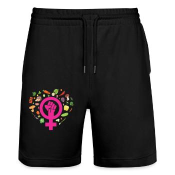 Feminist Vegan Pink - Stanley/Stella Trainer Unisex Organic Jogging Shorts - black - Front - Nik (191cm) & Marisol (170cm)