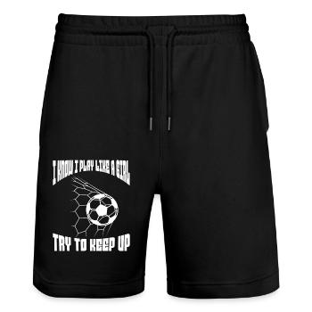 Fußballspieler Fußballdesign Fußballmannschaft - Stanley/Stella Unisex Bio Joggingshorts Trainer  - Schwarz - Vorne - Nik (191cm) & Marisol (170cm)