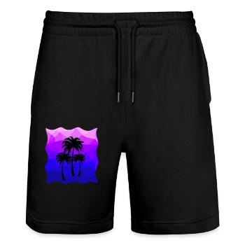 Palmen auf Polygon - Stanley/Stella Unisex Bio Joggingshorts Trainer  - Schwarz - Vorne - Nik (191cm) & Marisol (170cm)