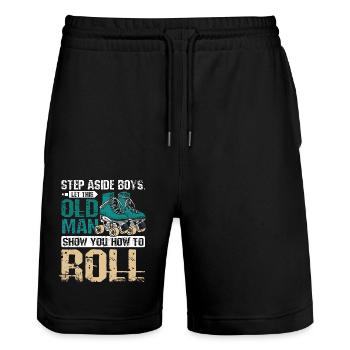 Let this old man show you how to rollerblade - Stanley/Stella Trainer Unisex Organic Jogging Shorts - black - Front - Nik (191cm) & Marisol (170cm)