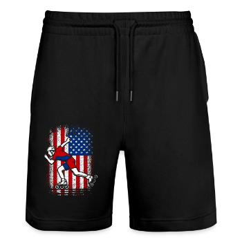 Usa american flag rollerblade inline skating - Stanley/Stella Trainer Unisex Organic Jogging Shorts - black - Front - Nik (191cm) & Marisol (170cm)