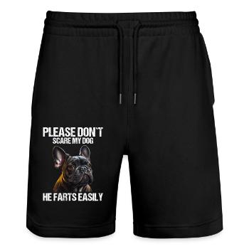 Please don't scare my dog French Bulldog - Stanley/Stella Trainer Unisex Organic Jogging Shorts - black - Front - Nik (191cm) & Marisol (170cm)