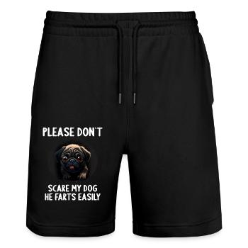 Please don't scare my dog Pug - Stanley/Stella Trainer Unisex Organic Jogging Shorts - black - Front - Nik (191cm) & Marisol (170cm)