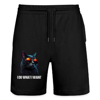 Cat Kitten I do what I want Cat - Stanley/Stella Trainer Unisex Organic Jogging Shorts - black - Front - Nik (191cm) & Marisol (170cm)