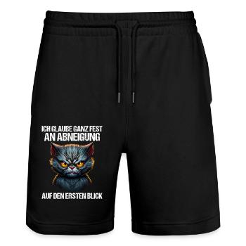Katze Kätzchen Katzenhalter Katzen Sarkasmus - Stanley/Stella Unisex Bio Joggingshorts Trainer  - Schwarz - Vorne - Nik (191cm) & Marisol (170cm)