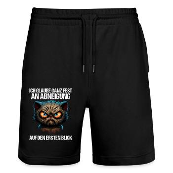 Katze Kätzchen Katzenhalter Katzen Sarkasmus - Stanley/Stella Unisex Bio Joggingshorts Trainer  - Schwarz - Vorne - Nik (191cm) & Marisol (170cm)