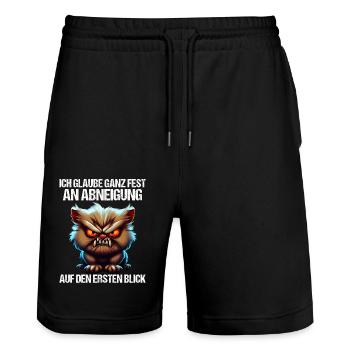 Katze Kätzchen Katzenhalter Katzen Sarkasmus - Stanley/Stella Unisex Bio Joggingshorts Trainer  - Schwarz - Vorne - Nik (191cm) & Marisol (170cm)