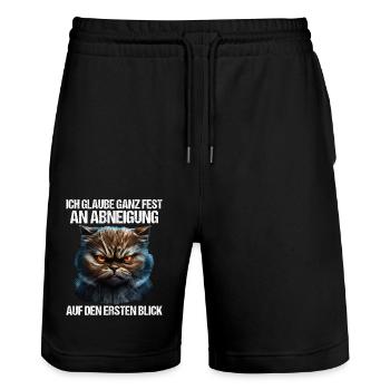 Katze Kätzchen Katzenhalter Katzen Sarkasmus - Stanley/Stella Unisex Bio Joggingshorts Trainer  - Schwarz - Vorne - Nik (191cm) & Marisol (170cm)