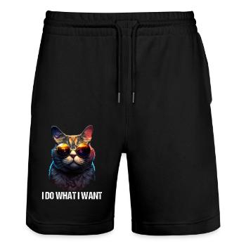 Cat Kitten I do what I want Cat - Stanley/Stella Trainer Unisex Organic Jogging Shorts - black - Front - Nik (191cm) & Marisol (170cm)