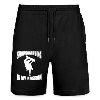 Snowboardfahrer Geschenk Snowboardsport Snowboard - Stanley/Stella Unisex Bio Joggingshorts Trainer  - Schwarz - Vorne - Nik (191cm) & Marisol (170cm)