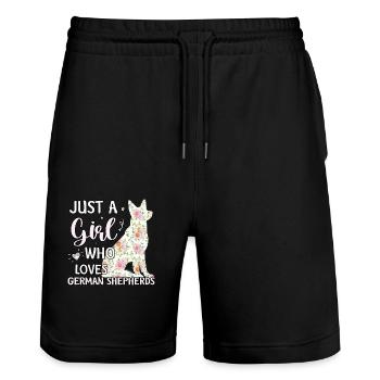 Nur ein Junge, der Deutsche Schäferhunde liebt - Stanley/Stella Unisex Bio Joggingshorts Trainer  - Schwarz - Vorne - Nik (191cm) & Marisol (170cm)