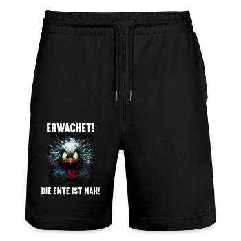 Erwachet Die Ente ist nah Duck Ente lustiges Enten - Stanley/Stella Unisex Bio Joggingshorts Trainer  - Schwarz - Vorne - Nik (191cm) & Marisol (170cm)