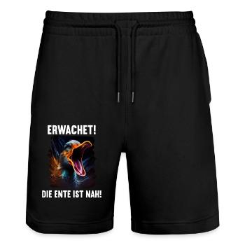 Erwachet Die Ente ist nah Duck Ente lustiges Enten - Stanley/Stella Unisex Bio Joggingshorts Trainer  - Schwarz - Vorne - Nik (191cm) & Marisol (170cm)
