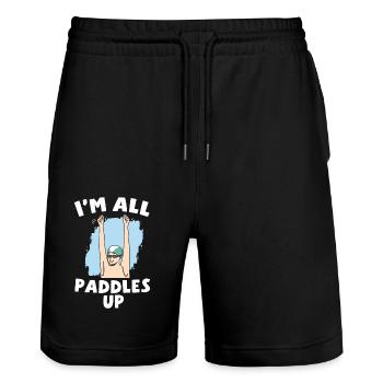 I'm All Paddles Up Athlet Schwimmer Wassersport - Stanley/Stella Unisex Bio Joggingshorts Trainer  - Schwarz - Vorne - Nik (191cm) & Marisol (170cm)
