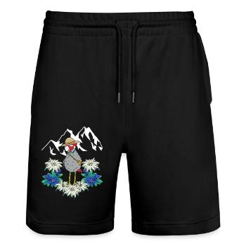 Grandma Chicken Holiday Cross-Country Skiing Trekking Mountains Hiking - Stanley/Stella Trainer Unisex Organic Jogging Shorts - black - Front - Nik (191cm) & Marisol (170cm)