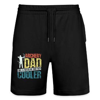 Vatertag Bogenschießen cooler Papa - Stanley/Stella Unisex Bio Joggingshorts Trainer  - Schwarz - Vorne - Nik (191cm) & Marisol (170cm)