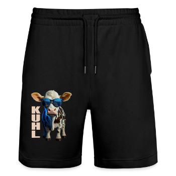 Kühe Landwirt Landwirtin Kuhliebhaber lustiges Kuh - Stanley/Stella Unisex Bio Joggingshorts Trainer  - Schwarz - Vorne - Nik (191cm) & Marisol (170cm)