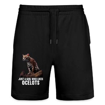 just a boy girl who loves Ocelots Ocelot ocelot ocelot - Stanley/Stella Trainer Unisex Organic Jogging Shorts - black - Front - Nik (191cm) & Marisol (170cm)