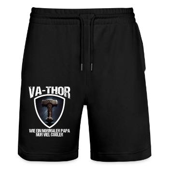 Papa Vathor Va Thor Vatertag Vatertagsgeschenk - Stanley/Stella Unisex Bio Joggingshorts Trainer  - Schwarz - Vorne - Nik (191cm) & Marisol (170cm)