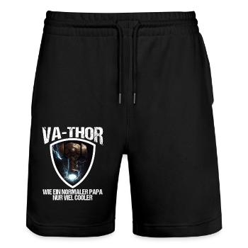 Papa Vathor Va Thor Vatertag Vatertagsgeschenk - Stanley/Stella Unisex Bio Joggingshorts Trainer  - Schwarz - Vorne - Nik (191cm) & Marisol (170cm)