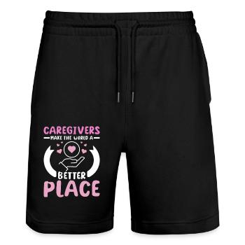 Caregivers make the world a better place - Stanley/Stella Trainer Unisex Organic Jogging Shorts - black - Front - Nik (191cm) & Marisol (170cm)