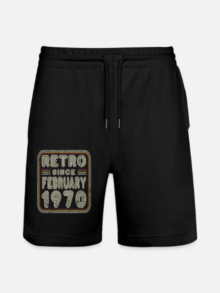 Birthday February 1970 Retro Gift - Stanley/Stella Trainer Unisex Organic Jogging Shorts - black