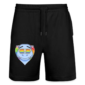 Rainbow - Hippopotamus with glasses - Stanley/Stella Trainer Unisex Organic Jogging Shorts - black - Front - Nik (191cm) & Marisol (170cm)