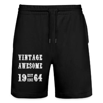 Vintage Awesome EST SINCE 1964 Birthday - Stanley/Stella Trainer Unisex Organic Jogging Shorts - black - Front - Nik (191cm) & Marisol (170cm)