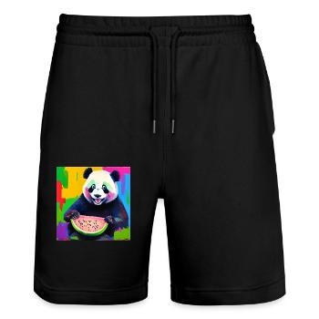Design eines digitalen Ölgemälde-Stils mit einem - Stanley/Stella Unisex Bio Joggingshorts Trainer  - Schwarz - Vorne - Nik (191cm) & Marisol (170cm)