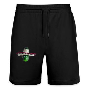 Gurke mit Mexikanischem Hut und blauen Augen - Stanley/Stella Unisex Bio Joggingshorts Trainer  - Schwarz - Vorne - Nik (191cm) & Marisol (170cm)