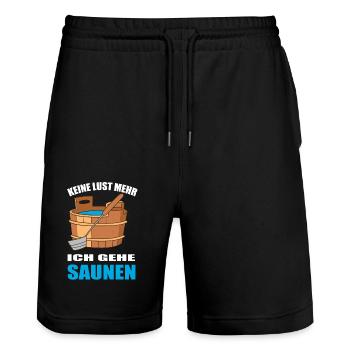 Keine Lust mehr ich gehe Saunen - Stanley/Stella Unisex Bio Joggingshorts Trainer  - Schwarz - Vorne - Nik (191cm) & Marisol (170cm)