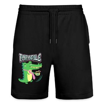 Papa-Vater, Krokodil-Crocodile Spruch Vatertag - Stanley/Stella Unisex Bio Joggingshorts Trainer  - Schwarz - Vorne - Nik (191cm) & Marisol (170cm)