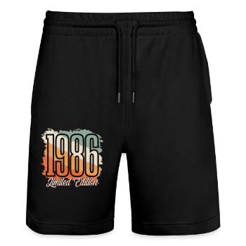 1986 Year of birth Birthday Year of construction Vintage Retro - Stanley/Stella Trainer Unisex Organic Jogging Shorts - black - Front - Nik (191cm) & Marisol (170cm)
