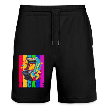 Retro Arcade Game Videospiel für Gamer - Stanley/Stella Unisex Bio Joggingshorts Trainer  - Schwarz - Vorne - Nik (191cm) & Marisol (170cm)