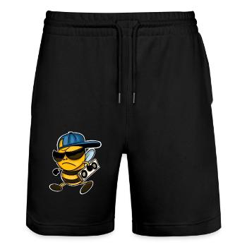 Biene Dj Cool - Stanley/Stella Unisex Bio Joggingshorts Trainer  - Schwarz - Vorne - Nik (191cm) & Marisol (170cm)