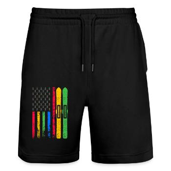 Amerikanische Sportflagge - Stanley/Stella Unisex Bio Joggingshorts Trainer  - Schwarz - Vorne - Nik (191cm) & Marisol (170cm)