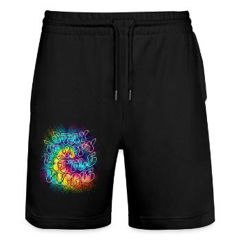 Teinture Hippie Peace Tie - Short de jogging bio TRAINER Stanley/Stella unisexe - noir - Devant - Nik (191cm) & Marisol (170cm)