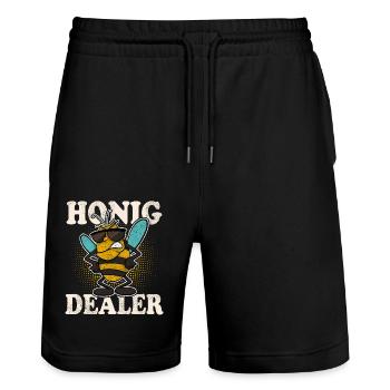 Honig Dealer Bienen Imker Biene - Stanley/Stella Unisex Bio Joggingshorts Trainer  - Schwarz - Vorne - Nik (191cm) & Marisol (170cm)