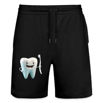 Happy Smiling Molar molar molar with toothbrush - Stanley/Stella Trainer Unisex Organic Jogging Shorts - black - Front - Nik (191cm) & Marisol (170cm)
