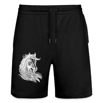 Elegant mares portrait with mane in the wind - Stanley/Stella Trainer Unisex Organic Jogging Shorts - black - Front - Nik (191cm) & Marisol (170cm)