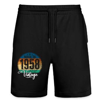 Vintage Made in 1958 Year of birth 1958 Birthday - Stanley/Stella Trainer Unisex Organic Jogging Shorts - black - Front - Nik (191cm) & Marisol (170cm)